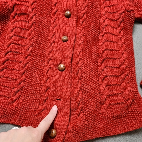 Hand Knit Cable Knit Wool Cardigan Sweater Cardigan Hand Knit Vtg - Picture 13 of 15